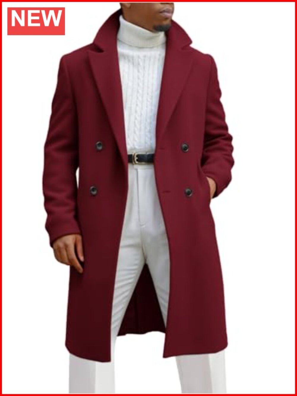 Men's Double Breasted Notch Lapel Mid Long Trench Coat